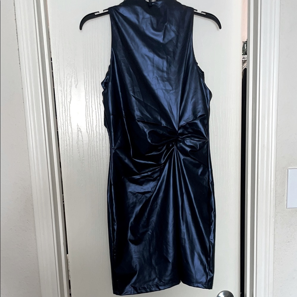 Elegant Navy Blue Pleather Dress